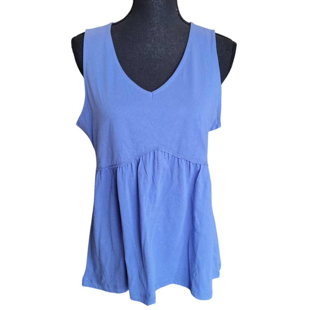 89th & Madison NWT Blue V-Neck Cotton Tier Tank Women's Size S